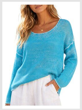 Tommy Bahama Open Knit Pullover Sweater Turquoise S